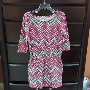 Banana Republic Dress Women Size Med Elastic Waist Pink and Gray Chevron Dress